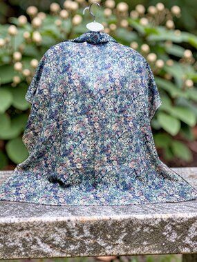 Vintage  Large Liberty  Silk/Wool 40" Blue Pink purple green gray   floral (28)